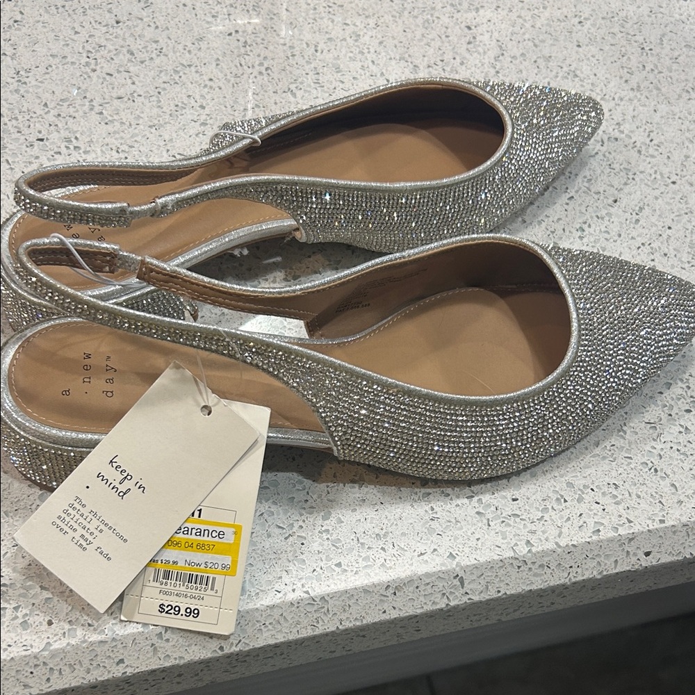 A New Day Shimmering Silver Slingback Heels